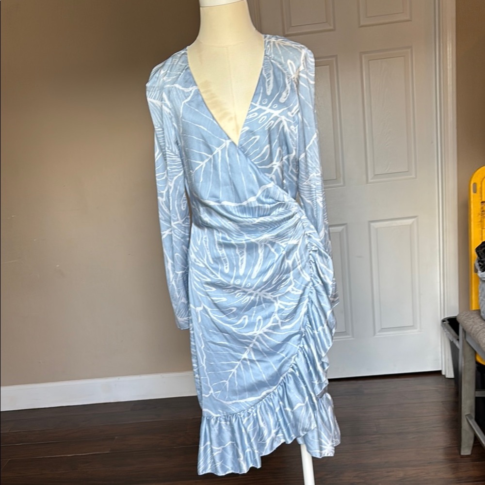 Marchesa notte Elegant Blue Wrap Dress